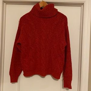 BP Boucle Red Cable Turtleneck Sweater Size M